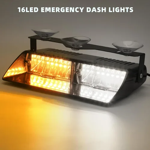 Miniatura 2 de Luz estroboscópica de emergencia LED ámbar/blanca para camiones y vehículos, 16 LEDs 12V, barra de luces de advertencia de seguridad intermitentes