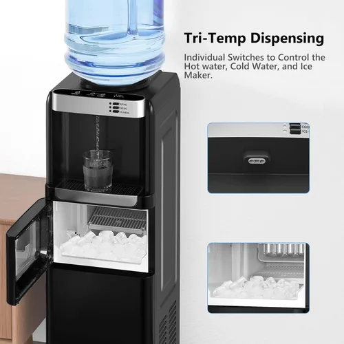 Miniatura 3 de Dispensador de agua Electactic con función de máquina de hielo, enfriador de agua caliente y fría para carga superior para botella de 5 galones