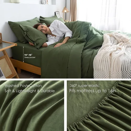 Miniatura 3 de COTTEBED Juego de ropa de cama ultrasuave tamaño Queen con edredón y sábanas - Uso para todas las estaciones, 7 piezas en una bolsa, juego de Verde