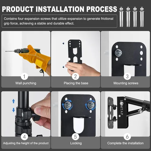 Miniatura 4 de LOMTAP Soporte de anillo de luz de montaje en pared ajustable de 45.7" Brazo de pluma para iluminación de fotografía Estudio, Montaje en pared