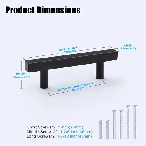 Miniatura 4 de KNOBWELL - Paquete de 5 tiradores modernos de acero inoxidable para puertas de armarios, cajones de cocina, baño, distancia entre agujeros 2.52 Negro