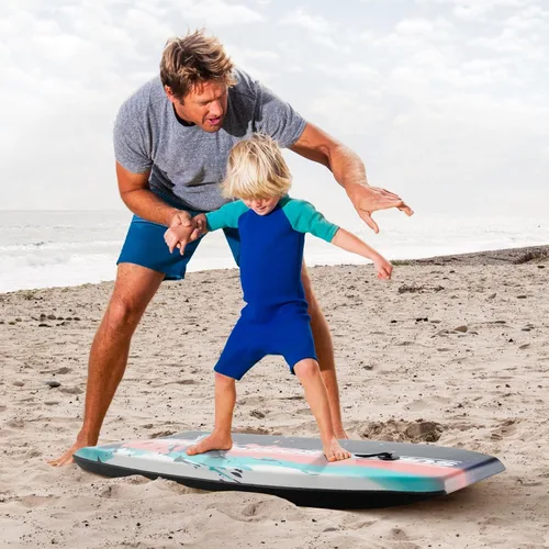 Miniatura 8 de Goplus Tabla de cuerpo ligera de 41/37/33 pulgadas para playa, tabla de surf con núcleo EPS, cubierta XPE, parte inferior lisa de HDPE, correa