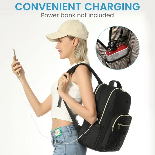 Miniatura 5 de LOVEVOOK Mochila para laptop para mujer, elegante mochila acolchada para viajes de negocios, trabajo, bolsa para computadora, con puerto USB