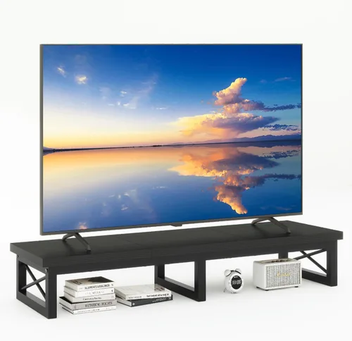 IBUYKE Elevador de TV grande de 45" para TV de 32-60 pulgadas, Soporte de TV corto de sobremesa con almacenamiento y patas de acero, Escritorio de