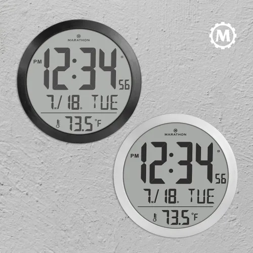 Miniatura 7 de MARATHON Reloj de pared digital moderno negro – Pantalla fácil de leer de 15 pulgadas con día, fecha y temperatura para oficina en casa, cocina