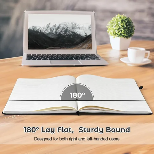 Miniatura 3 de Cuaderno con rayas universitarias, cuaderno de cuero de tapa dura A4 para el trabajo, cuaderno diario rayado para mujeres, hombres, 192 páginas
