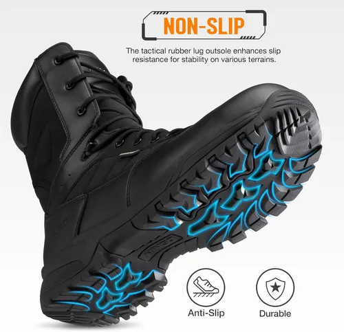 Miniatura 6 de NINGO Botas de punta compuesta para hombre, botas de trabajo impermeables con cremallera lateral, protección antideslizante y a prueba de pinchazos