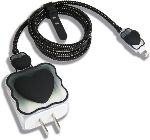 Miniatura 27 de Compatible con iPhone de 18 W/20 W, funda de cargador USB-C, bonito protector de cargador suave transparente con ondas de corazón 3D, bonito