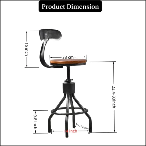 Miniatura 2 de Juego de 2 taburetes de bar vintage, silla giratoria industrial para cocina, comedor, altura de 23-33 pulgadas, con respaldo Plateado