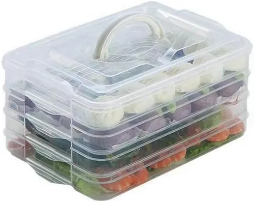 Miniatura 10 de TIAN CHEN Contenedores organizadores de refrigerador, recipientes de plástico para almacenamiento de alimentos con tapas, 3 capas, sin BPA