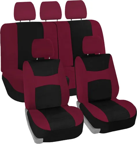 Miniatura 10 de TLH Light & Breezy - Juego completo de fundas de asiento de tela plana, compatible con la bolsa de aire de seguridad, con cubierta de volante, Rojo