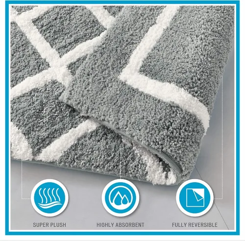 Miniatura 7 de Madison Park Bittman - Alfombra de baño reversible de pelo alto, lujosa, copetuda, absorbente, de secado rápido, diseño geométrico, decoración