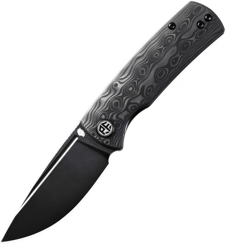 Petrified fish PFP01X Beluga, cuchillo plegable con bloqueo de revestimiento frontal de 2.99" de 14C28N con hoja pulida por arena, 95.6g, G10, con