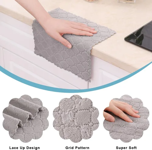 Miniatura 2 de Homaxy Paquete de 12 paños de cocina (10 x 10 pulgadas, gris), paños de cocina de terciopelo coral súper suaves y absorbentes, paños de limpieza