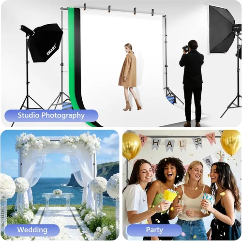 Miniatura 2 de EMART Kit de soporte de fondo para estudio de video fotográfico, sistema de soporte de fotografía ajustable de 7 x 10 pies con fondo de poliéster