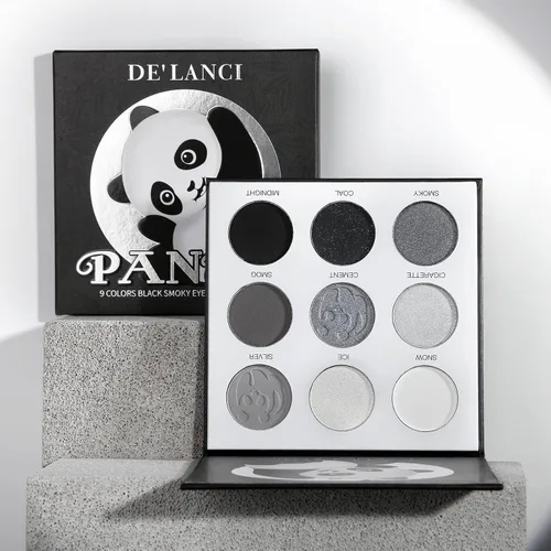 Miniatura 7 de DE'LANCI PANDA - Paleta de sombras de ojos ahumadas negras, 9 colores verdaderos, negro, gris oscuro, ahumado, gótico, paleta de maquillaje, 9 tonos