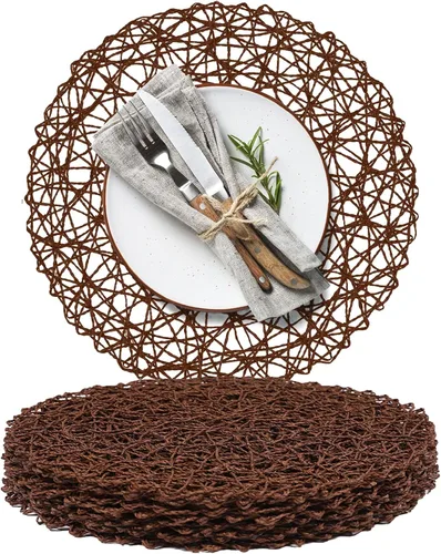 Miniatura 8 de AHHFSMEI Juego de 6 manteles individuales redondos trenzados de papel, naturales, antideslizantes, resistentes al calor, para mesas de comedor, Beige
