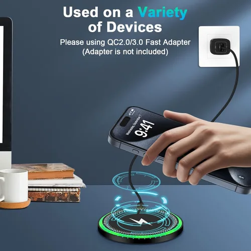 Miniatura 7 de Cargador inalámbrico Samsung S25 para Android con carga rápida para Samsung Galaxy S25 Ultra/S24 Plus/FE/S23/S22/S21, paquete de 2 estaciones