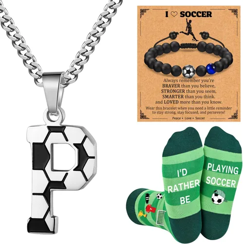 Miniatura 17 de Soccer Gifts Set A-Z Letter Soccer Necklace for Men Novelty Soccer Socks&Soccer Bracelets for Soccer Lovers
