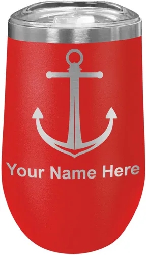 Miniatura 37 de LaserGram Vaso de vino de acero inoxidable de doble pared, ancla de barco, grabado personalizado incluido (negro)