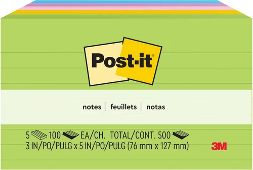Notas Post-it, 3 x 5 pulgadas, 5 blocs de notas adhesivas forradas, 100 hojas por bloc, colección de fantasía floral, suministros de regreso a