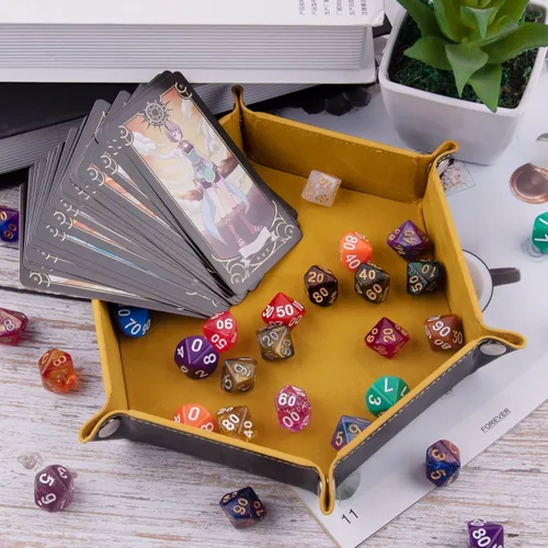 Miniatura 5 de SIQUK Juego de 4 bandejas de dados plegables hexagonales, de piel sintética, para juegos de dados como RPG, DND y otros juegos de mesa