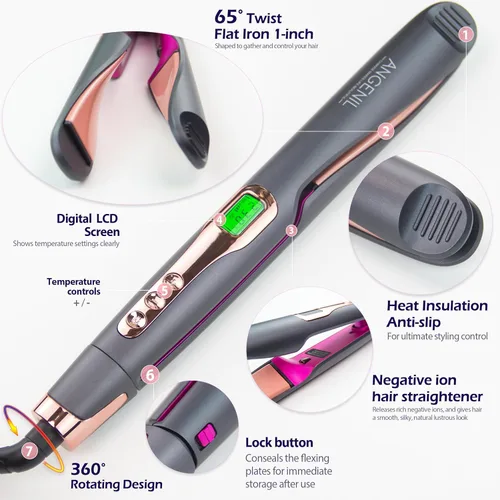 Miniatura 5 de ANGENIL Plancha Plana de Cerámica Pro Twist de 1 Pulgada, Alisador y Rizador de Cabello de Doble Voltaje 2 en 1, Multi-Estilizadores Plancha Plana