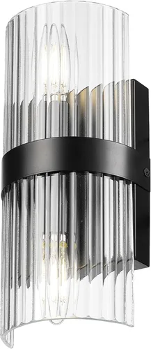 Miniatura 5 de Globe Electric 65000050 Aplique de pared de 2 luces, negro mate, pantalla de vidrio acanalado, enchufes de base E12, luces para sala de estar