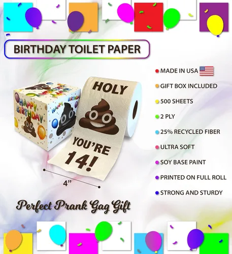 Miniatura 3 de Printed TP Holy You're 14 Birthday - Papel higiénico para regalo de cumpleaños 14, divertido regalo de cumpleaños, broma de papel higiénico, novedad