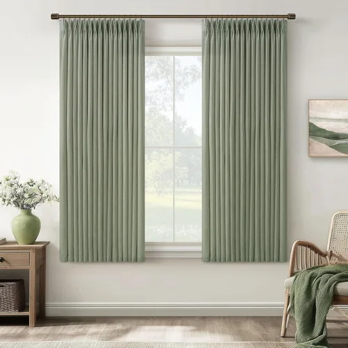 Miniatura 103 de TWODRAPES Cortinas de Lino Plisadas con Pinza Beige Blancas de 54 Pulgadas de Largo 2 Paneles para Comedor Cocina Dormitorio Plisadas Semi