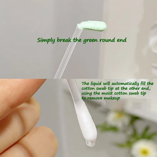 Miniatura 4 de 50 hisopos de algodón para desmaquillar – hisopos de algodón desechables rellenos de vitamina E para ojos/labios/cejas/pestañas, correctores