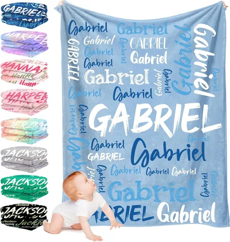 Miniatura 12 de Mantas personalizadas con nombre para niños, mantas personalizadas con nombre para niños y niñas, regalos de cumpleaños personalizados para bebé