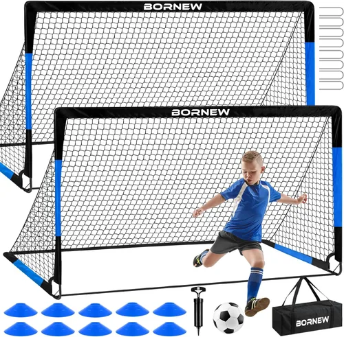 Miniatura 12 de Portería de Fútbol para Niños para Patio Trasero - Juego de 2 Porterías de 7X5 / 6X4 pies, Redes de Fútbol para Niños Pequeños, Equipo de 1. Negro