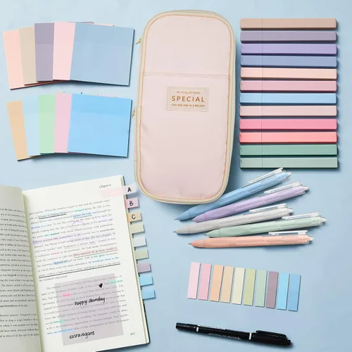 Miniatura 6 de Jutom Kit de Anotar Libros Estético de 39 Piezas con Estuche de Lápices, Marcador, Estuche Transparente, Notas Adhesivas, Gel, Bolígrafo, Rosa