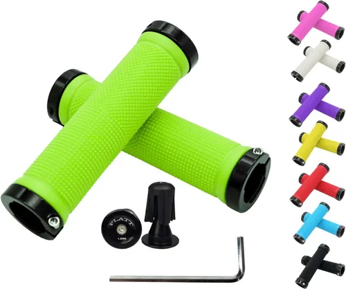 PLATT - Puños de manillar de bicicleta con gomas de goma coloridas Puños de bicicleta cómodos para bicicletas BMX/MTB verde (Green+End Caps)