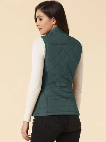Miniatura 4 de Allegra K - Chaleco acolchado y ligero, de cuello alto, con cremallera, para mujer