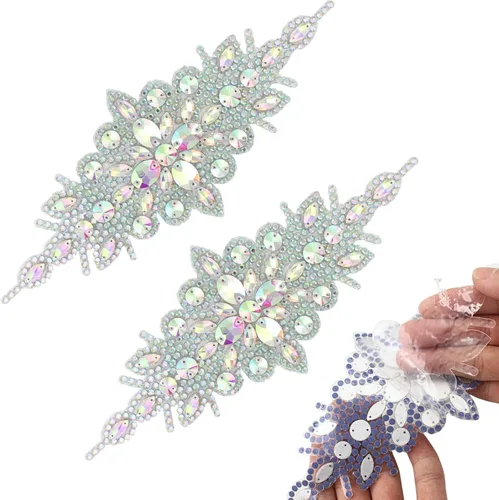Miniatura 16 de PEARLY JUN 1 pieza de apliques de diamantes de imitación negros autoadhesivos, parches de cristal con adhesión térmica para ropa, adornos