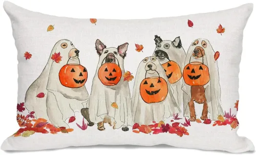 Miniatura 13 de Funda de almohada de Halloween de 12 x 20 pulgadas con temática otoñal de Just a Spooky Goose en disfraces de Halloween, lindas almohadas