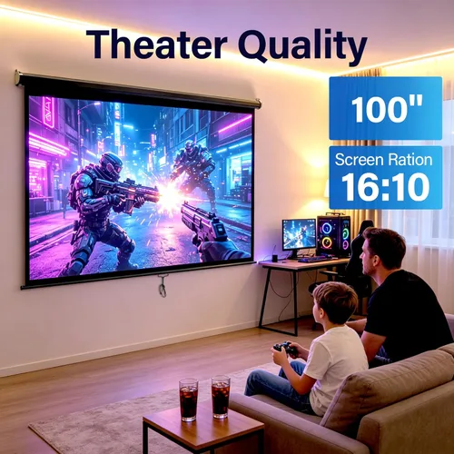 Miniatura 3 de ZENY Pantalla de proyector desplegable de 100 pulgadas 16:10 HD, pantalla de proyección manual de cine en casa, pantalla de cine retráctil portátil