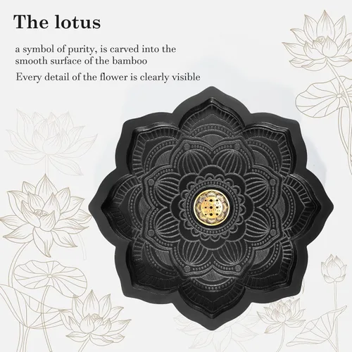 Miniatura 5 de Mooncraftlogy Bandeja de cristal Lotus, quemador de incienso de madera para palo/cono, soporte para exhibición de piedras preciosas, organizador