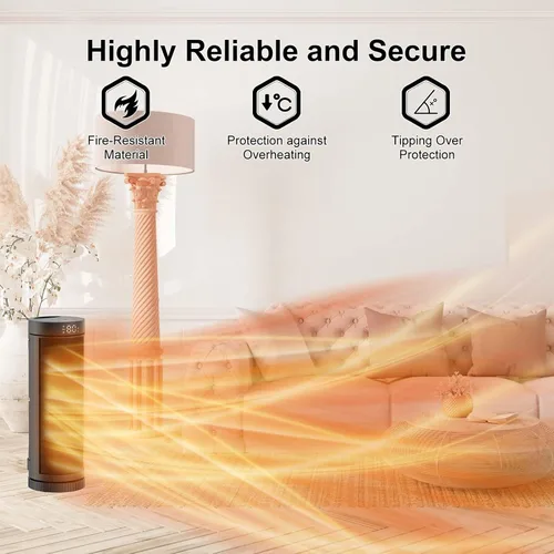 Miniatura 3 de Calentador de espacio para uso en interiores - Calentadores eléctricos de 17 pulgadas y 1500 W con termostato, oscilación de 70°, 5 modos, control