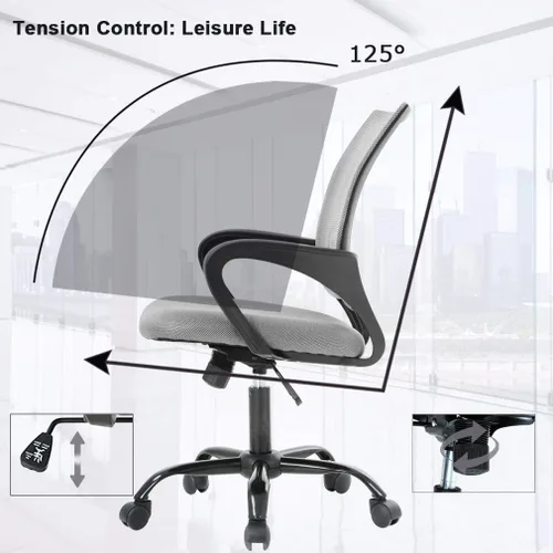Miniatura 6 de Juego de 2 sillas ergonómicas de escritorio, sillas de oficina de malla para computadora con soporte lumbar y reposabrazos, silla de trabajo Gris