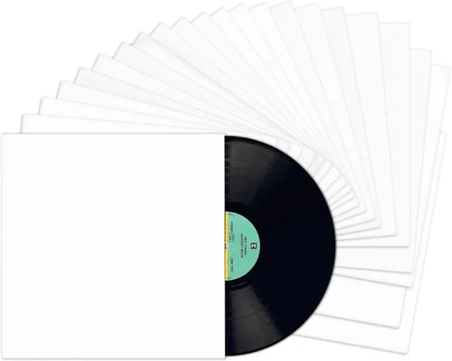 TunePhonik Chaquetas de disco de vinilo LP de 12 pulgadas, revestimiento blanco sin agujero central, paquete de 25 unidades, fabricadas en Estados