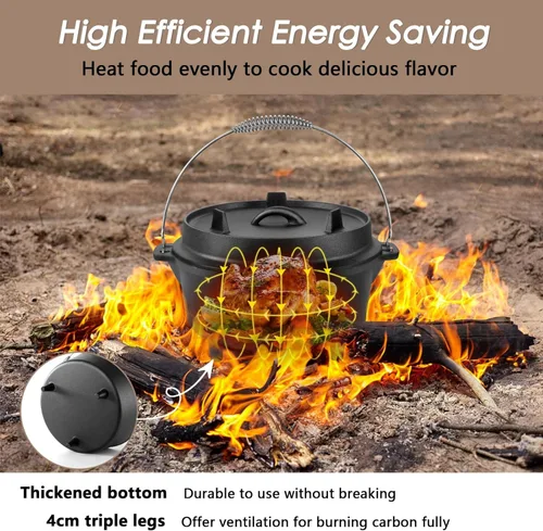 Miniatura 5 de HaSteeL Horno holandés de hierro fundido de 7 cuartos de galón, olla grande 2 en 1 presazonada y sartén con tapa, utensilios de cocina pesados
