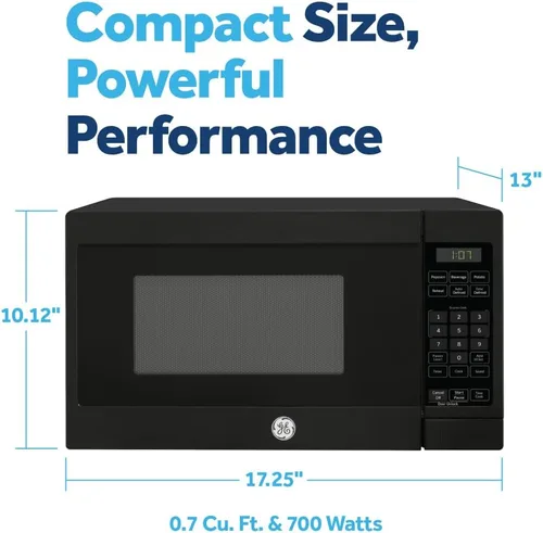 Miniatura 3 de GE Horno microondas para encimera, compacto de 0.7 pies cúbicos, capacidad de 700 vatios, 6 ajustes de cocción automática, tecnología de bloqueo