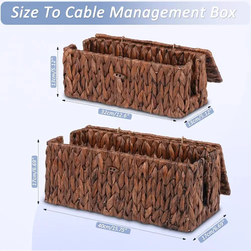 Miniatura 2 de efluky Paquete de 2 fundas para cables de suelo de jacinto de agua con tapa, caja de gestión de cables tejida a mano, 2 ranuras abiertas