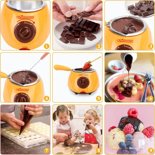 Miniatura 2 de Juego de fondue de fusión de 8.45 onzas, mini olla eléctrica de chocolate, fuente de fondue de chocolate, máquina calentadora para chocolate