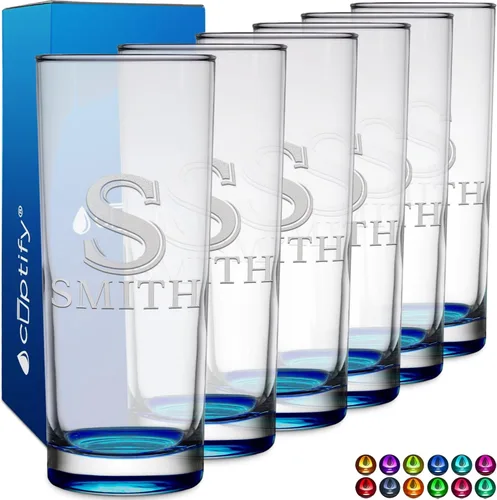 Miniatura 31 de Highball personalizado de 10.5 onzas con fondo negro, vaso Collins alto personalizado, cóctel de bebida mixta recta, inicial con nombre de regalo