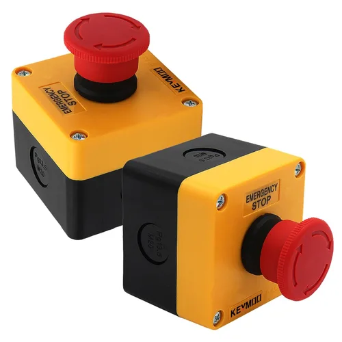 Miniatura 7 de Interruptor de botón de parada de emergencia, 1NC 10A 660V con caja impermeable IP65, 2 conectores negros PG13.5 (1)