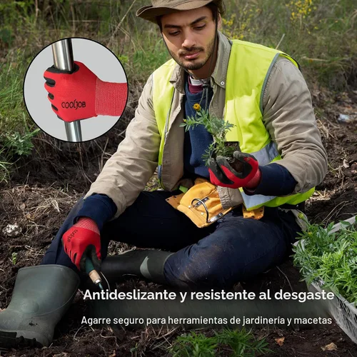 Miniatura 5 de Guantes COOLJOB de jardinería para hombre, 2 pares, de goma recubiertos y transpirables para desmalezado, jardinería, trabajo al aire libre